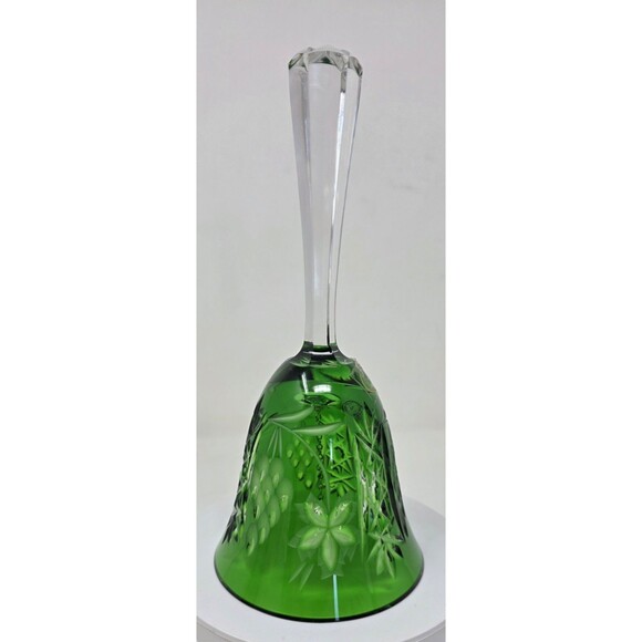 Vintage Ajka Masala Green 24% Lead Crystal Bell Hand Cut To Clear Hungary 7” - Picture 3 of 12